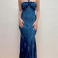 Dark Blue Fairy Mermaid Beaded Long Chiffon Formal Prom Evening Dress Wedding Guest Party Gown Dress Greek Halter Neck gh3617b