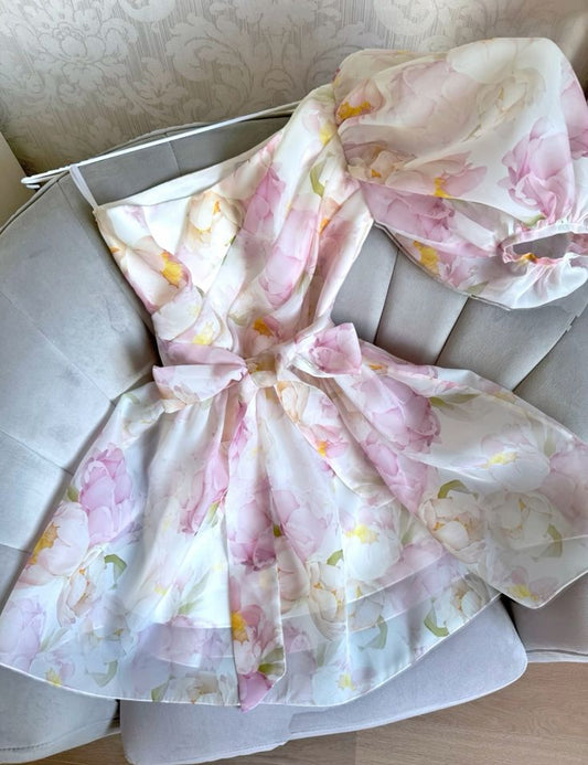 Girlhomeshops-Pink floral one shoulder sweet short chiffon homecoming dress birthday dress gh5273