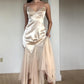 Girlhomeshops-Champagne retro French elegant satin long Prom dress evening dress party dress wedding guest dress gh5159
