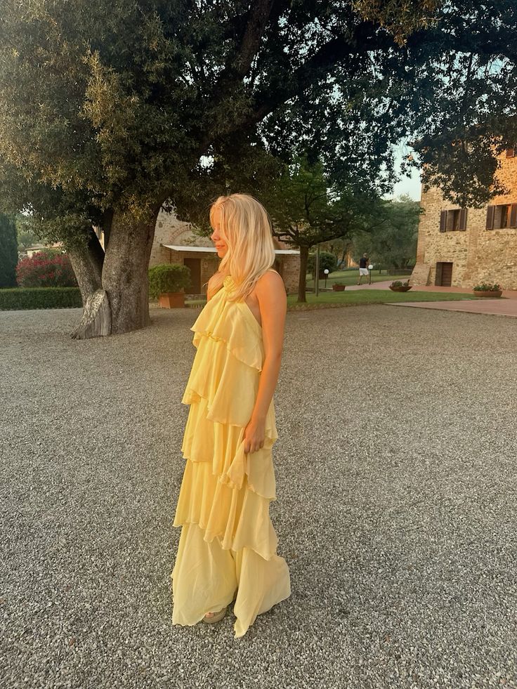 girlhomeshops-Yellow/pink floral suspender long chiffon prom dress bestie dress sister dress friendship dress gh5799