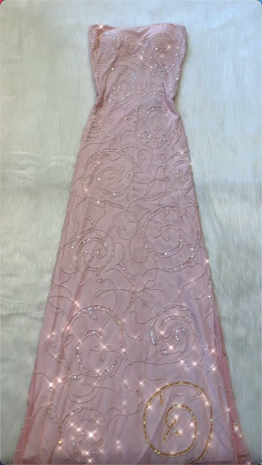 Pink Gorgeous Fashion Elegant Exquisite Beaded Long Satin Ball Gown Evening Dress Party Dress gh3428
