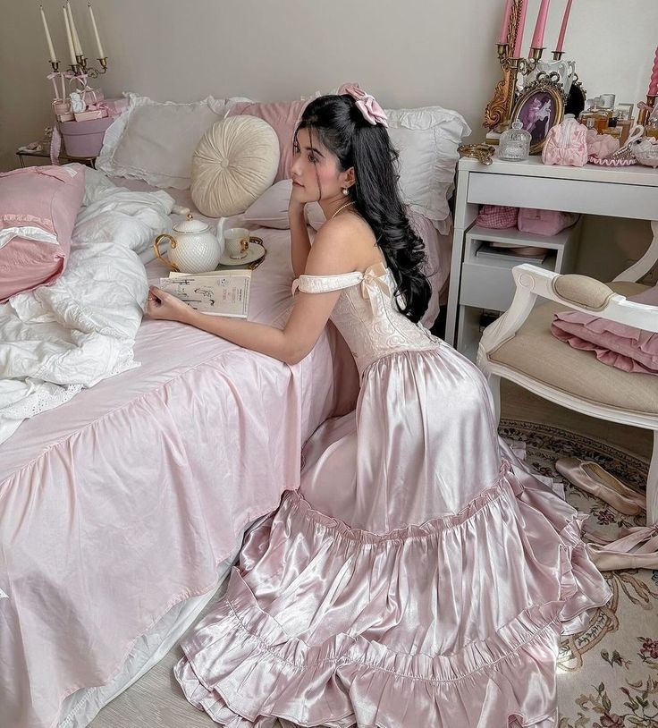 Pink vintage long satin formal Prom dress evening dress party dress gh4901