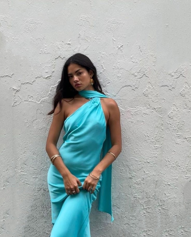 Mint green suspender straps simple elegant long slim fit ball gown evening dress wedding guest dress gh3063