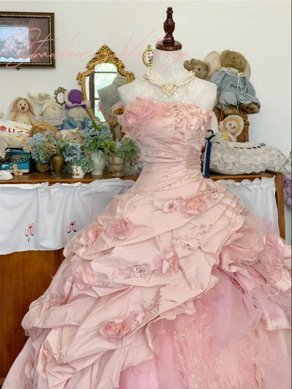 Girlhomeshops - Robe d'anniversaire 16 ans, rose, motif floral, robe longue en tulle, robe de bal, robe de bar-mitsva, gh5636