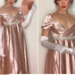 Pink vintage long satin formal high waist empire dress Prom dress evening dress party dress gh4900