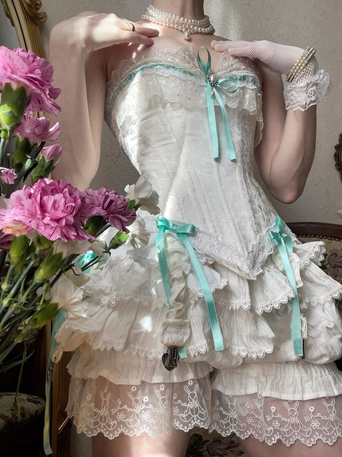 Girlhomeshops-White blue bow ruffle short chiffon homecoming dress birthday party dress gh5026