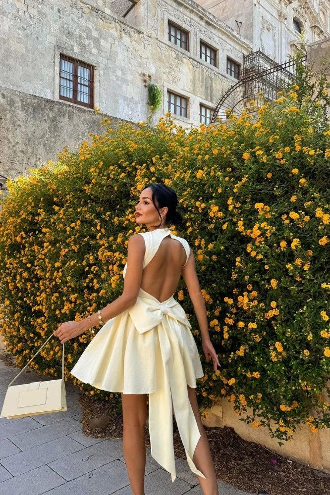 Girlhomeshops-Yellow fashion sweet backless elegant short satin homecoming dress birthday dress gh5268