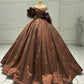 Brown Gorgeous Exquisite Beaded Elegant Long satin Ball Gown Evening Dress gh3167
