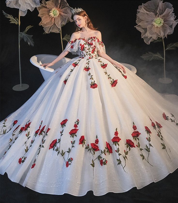 Robe de soirée longue en tulle avec appliques de roses délicates et magnifiques, robe de mariée gh3341