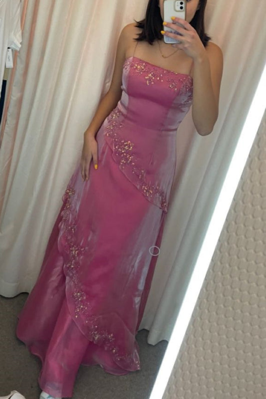 girlhomeshops – Rosa Blumenmuster, Vintage-Tüll, Ballkleid, Abendkleid, Schulmädchen, Abschlusskleid, gh5650