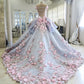 Robe de soirée longue en tulle rose magnifique et exquise avec appliques florales gh3327