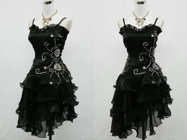 girlhomeshops--Blue/Black Delicate Floral Beaded Short Ruffled Tulle Homecoming Dress gh5635