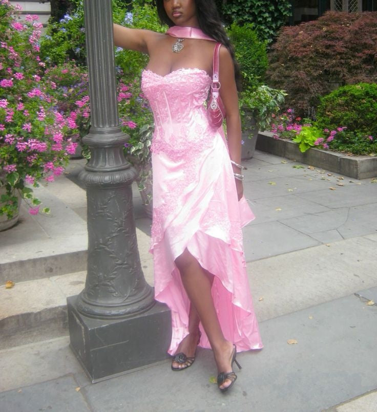 Robe de soirée longue en satin rose, élégante, décolleté en cœur, perles exquises, à volants, en dentelle, gh3826