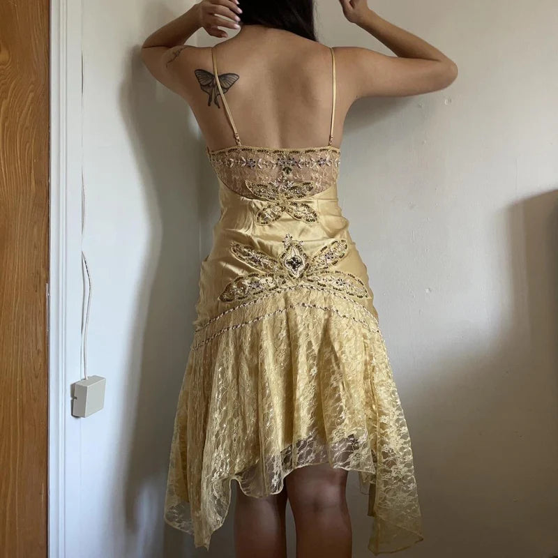 Gold Vintage Fashion Beaded Short Satin Homecoming Dress Birthday Party Dress gh4850