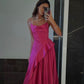 Pink spaghetti straps simple elegant long irregular ball gown evening dress gh3047