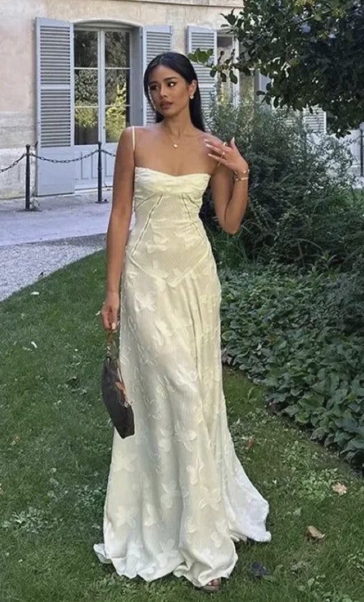 Ivory Tulle Spaghetti Strap Elegant Long Evening Gown Party Dress gh3014