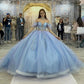Blue shiny elegant cute sweet exquisite beaded long tulle princess ball gown, evening dress, adult ceremony dress gh3535