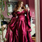 Robe de soirée longue en satin fuchsia, élégante, vintage, décolleté en cœur, longueur au sol, gh4080