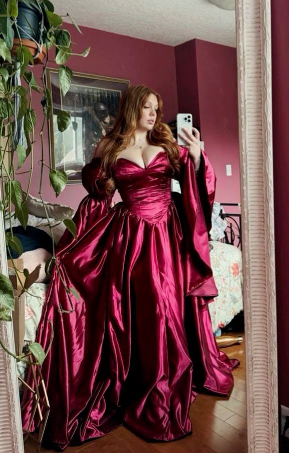 Robe de soirée longue en satin fuchsia, élégante, vintage, décolleté en cœur, longueur au sol, gh4080