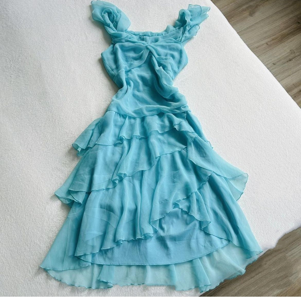Girlhomeshops-Blue chiffon ruffle short homecoming dress birthday party dress fairy gh5236