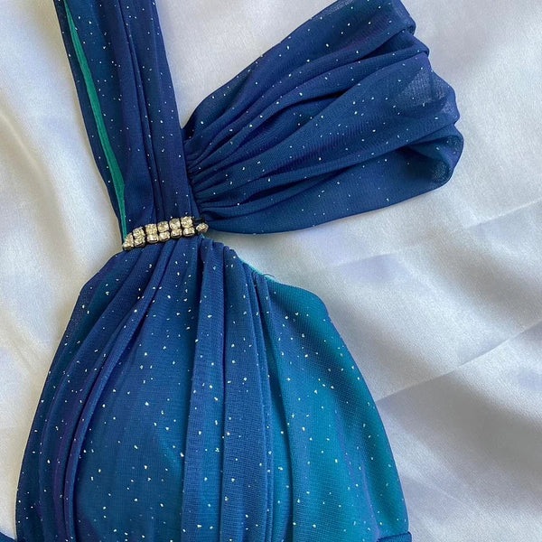 Blue shiny fashion gradient elegant spaghetti straps long chiffon elegant ball gown evening dress party dress gh3492