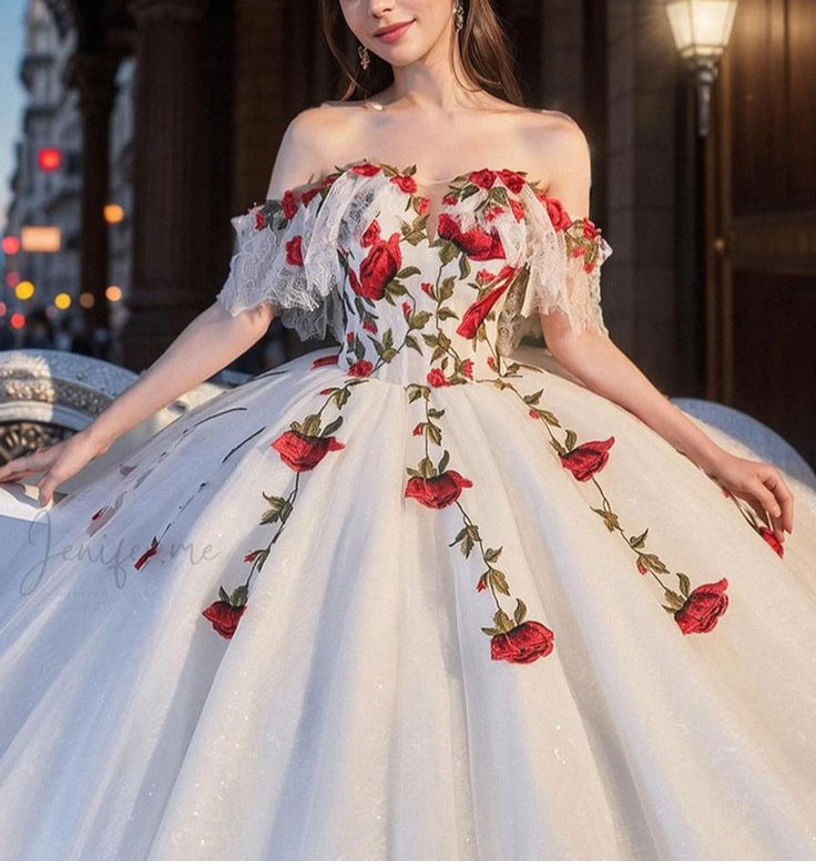 Robe de soirée longue en tulle avec appliques de roses délicates et magnifiques, robe de mariée gh3341