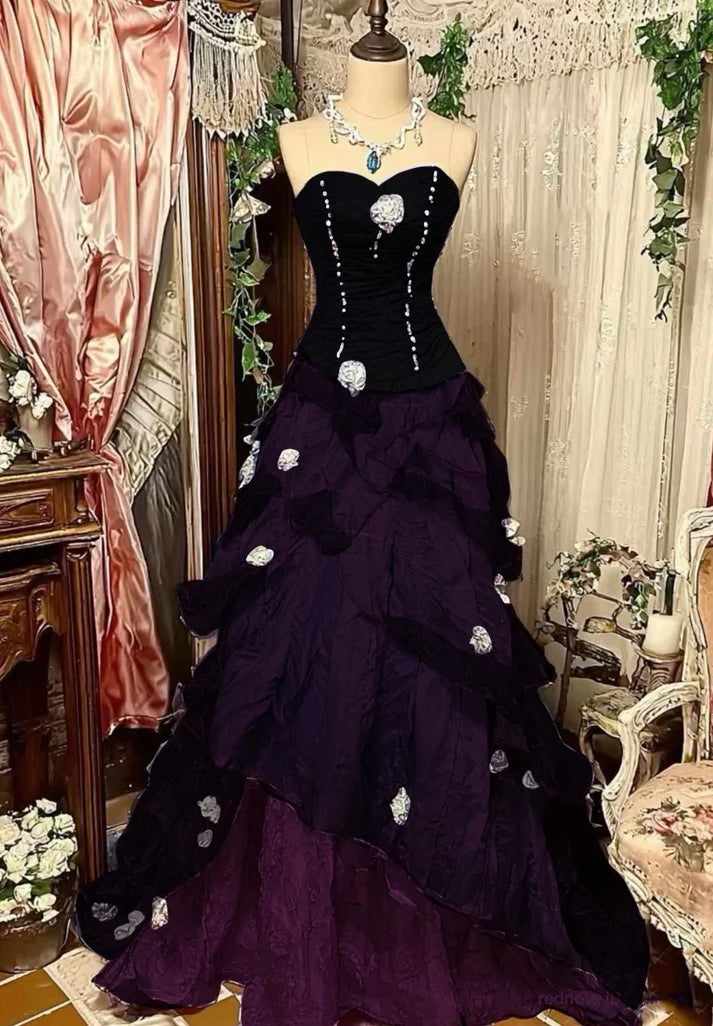 Purple Pink Blue Gradient Fashion Retro Elegant Delicate Floral Beads Sweet Elegant Long Tulle Floor Length Ball Gown Evening Gown gh4156