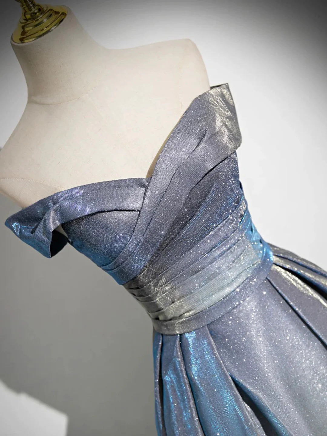 Blaues, modisches, elegantes, schulterfreies A-Linien-Abendkleid aus Satin mit bodenlangem, langem Ballkleid und Abendkleid mit Farbverlauf, Abschlusskleid gh3438