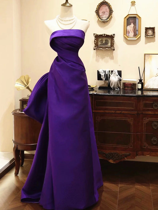 Robe de soirée longue en satin à bretelles spaghetti violette, jolie et élégante, robe de soirée gh3543