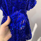 Blue Fashion Sparkling Elegant Spaghetti Straps Floor Length Sexy Slit Sequin Ball Gown Evening Gown Party Dress Prom Gown gh3745
