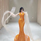 Robe de soirée élégante à manches longues en tulle et paillettes, magnifique, orange, brillante, sirène, slim, robe de bal, robe de soirée gh3386