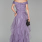 Robe de soirée longue en tulle à volants, élégante et violette, ligne A, robe de soirée gh2783
