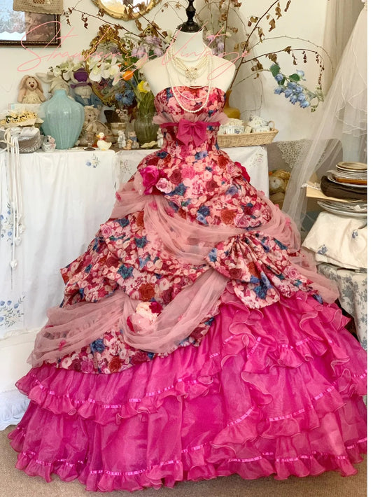 Robe longue en tulle à fleurs roses, robe de bal, robe de soirée, robe de mariée, gh4580
