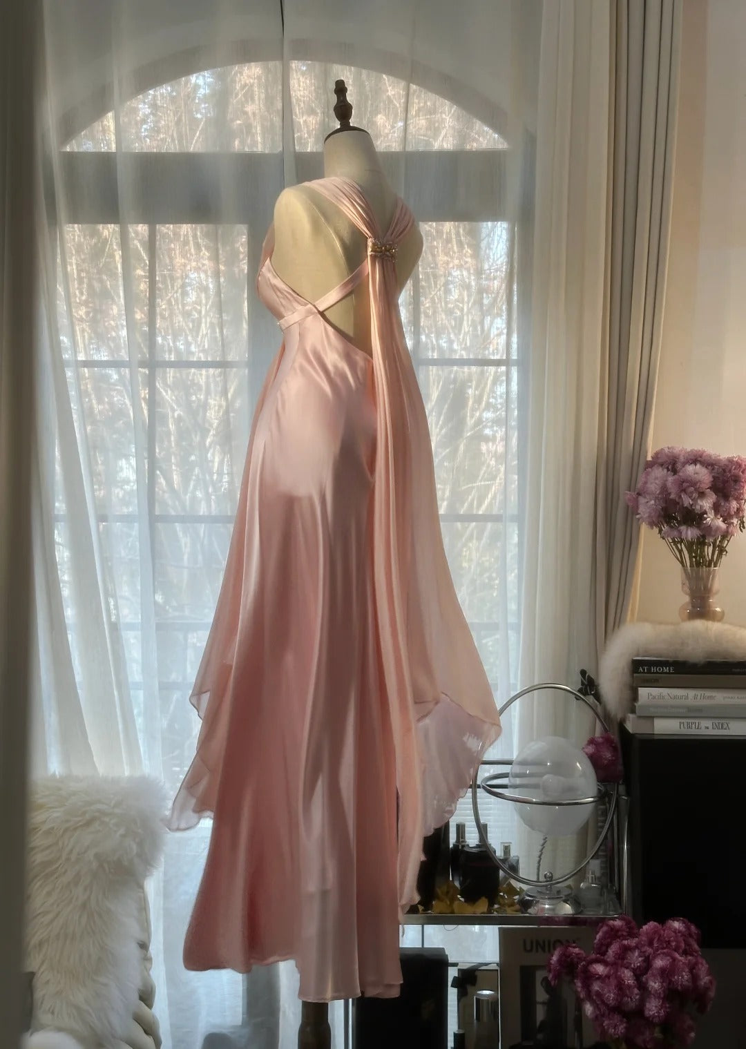Pink Elegant Exquisite Rhinestone Long Satin Chiffon Ball Gown Evening Dress Party Dress Birthday Dress Date Dress gh4163
