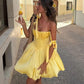Girlhomeshops-Yellow Fashion Sweet Short Satin Homecoming Dress Birthday Dress gh5270