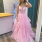 Robe de soirée longue et élégante en tulle rose à la mode, robe de bal, robe de remise de diplôme, robe de cérémonie de passage à l'âge adulte gh3352