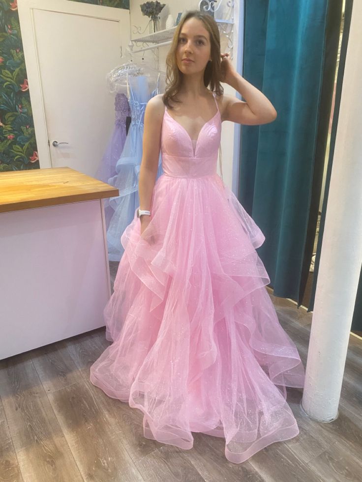 Robe de soirée longue et élégante en tulle rose à la mode, robe de bal, robe de remise de diplôme, robe de cérémonie de passage à l'âge adulte gh3352