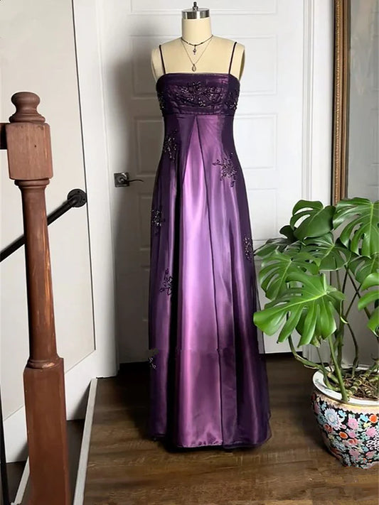 Robe de soirée longue en satin et tulle, élégante et exquise, motif floral, style vintage, coupe trapèze, bretelles spaghetti, robe de bal, robe d'anniversaire, robe de bal, gh3909