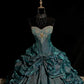 Teal Vintage Fashion Perlenbesetztes langes Tüll-Ballkleid gh4922