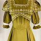 Olive Green Floor-length Gown Lace Victorian Tea Party·Retro Party Dress gh6737