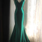 girlhomeshops-Sleeveless Deep V - Neck Backless Dark Green Satin Mermaid Dress, Retro Elegant Slim - fitting Floor - length Evening Gown  gh5827