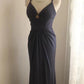 girlhomeshops-Elegant navy blue spaghetti strap deep V neck waist dress, vintage embellished elegant long evening gown  gh5826