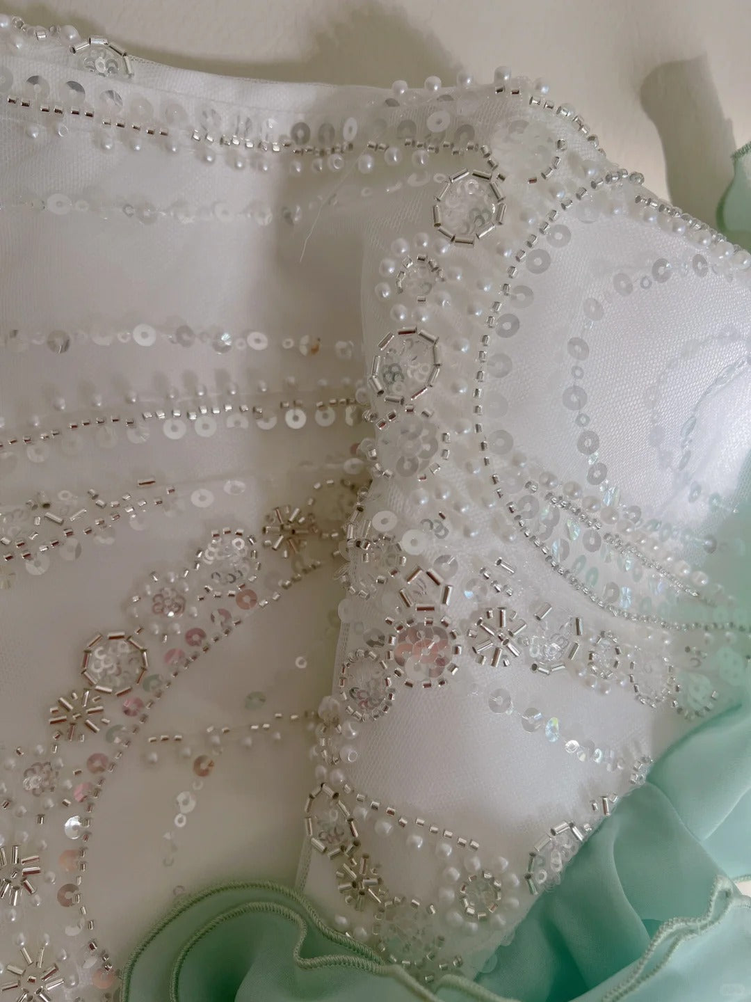 Robe de soirée longue en mousseline de soie vert menthe, ornée de perles, pour anniversaire, gh4407