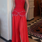 girlhomeshops-Red beaded long dress gh6146