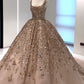 Nude pink gorgeous shiny gold sequins elegant long tulle sequin ball gown evening dress gh3197