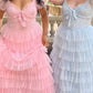 Pink/Green/Blue Delicate Lace Sweet Elegant Cute Long Layered Tulle Chiffon Ball Gown Evening Dress Garden Party Dress Prom Dress gh3780