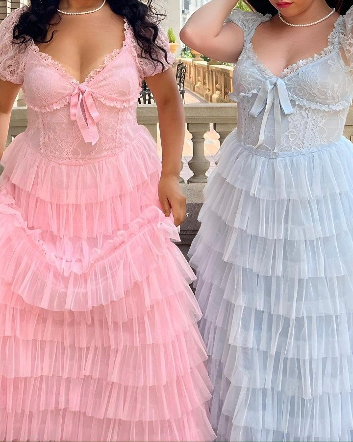 Pink/Green/Blue Delicate Lace Sweet Elegant Cute Long Layered Tulle Chiffon Ball Gown Evening Dress Garden Party Dress Prom Dress gh3780