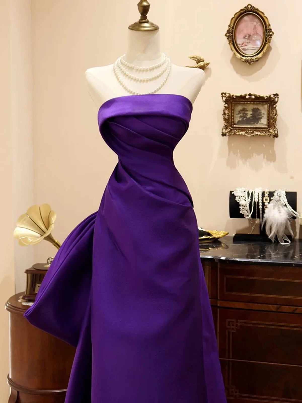 Robe de soirée longue en satin à bretelles spaghetti violette, jolie et élégante, robe de soirée gh3543