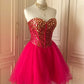 ❤️Pink retro noble princess short homecoming dress sequined tulle ball dress evening dress gh4392