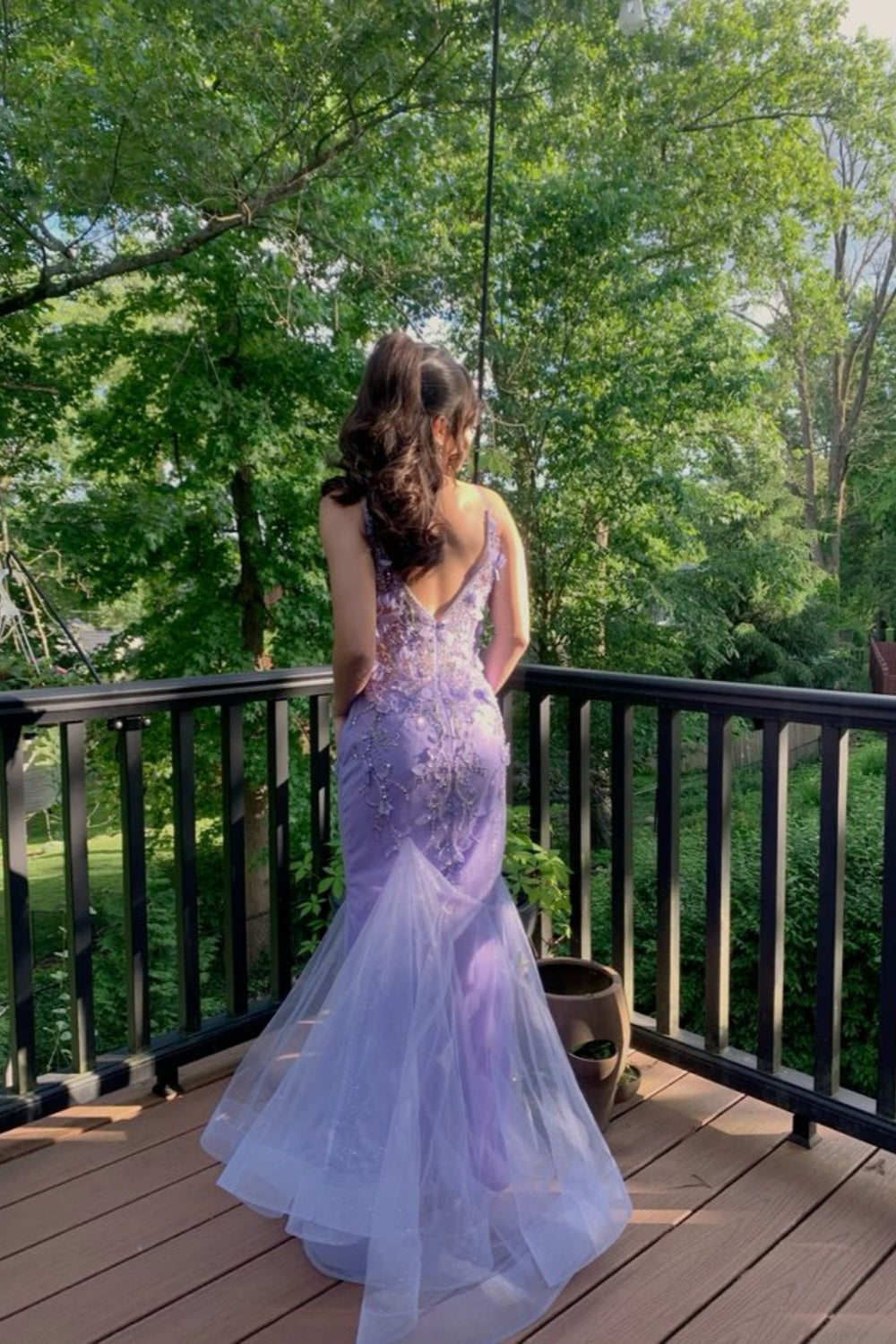 girlhomeshops-Lila Blumen Fischschwanz Lange Meerjungfrau Schlank Abschlussballkleid Ballkleid gh5861